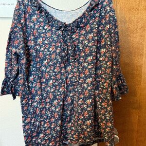Floral Women's Top - Blue and Red